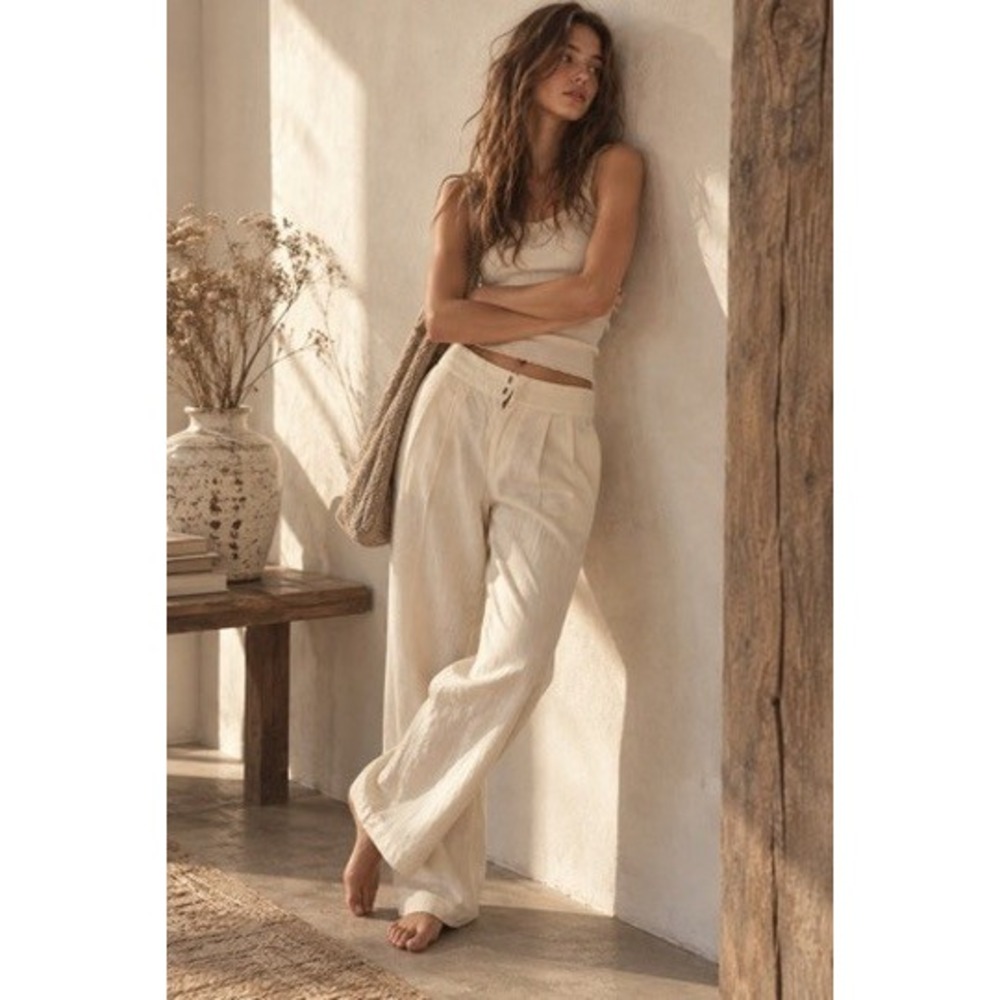 Scotch & Soda Maison Scotch Sun Ray Linen Blend Wide Leg Pants Cream Womens S